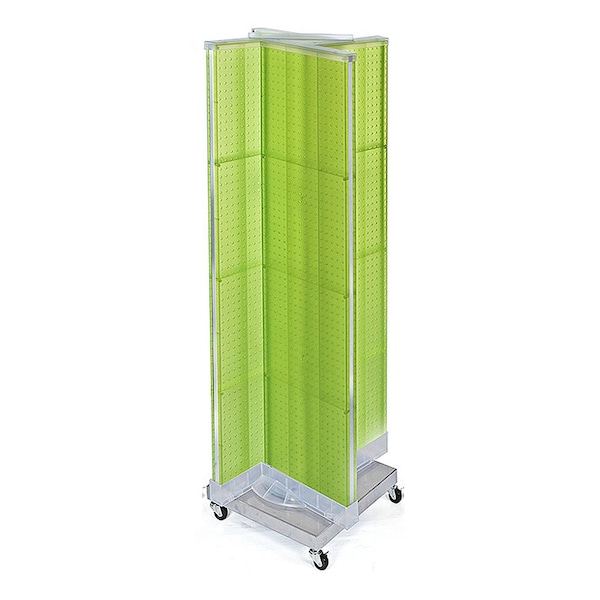 Pinwheel Pegboard Floor Display on Revolving Wheeled Base. Spinner Rack Stand.
